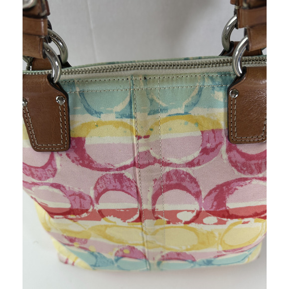 Coach Hampton Watercolor Scribble Handbag Tote Striped Shoulder Bag Purse 11756 - Picture 8 of 16